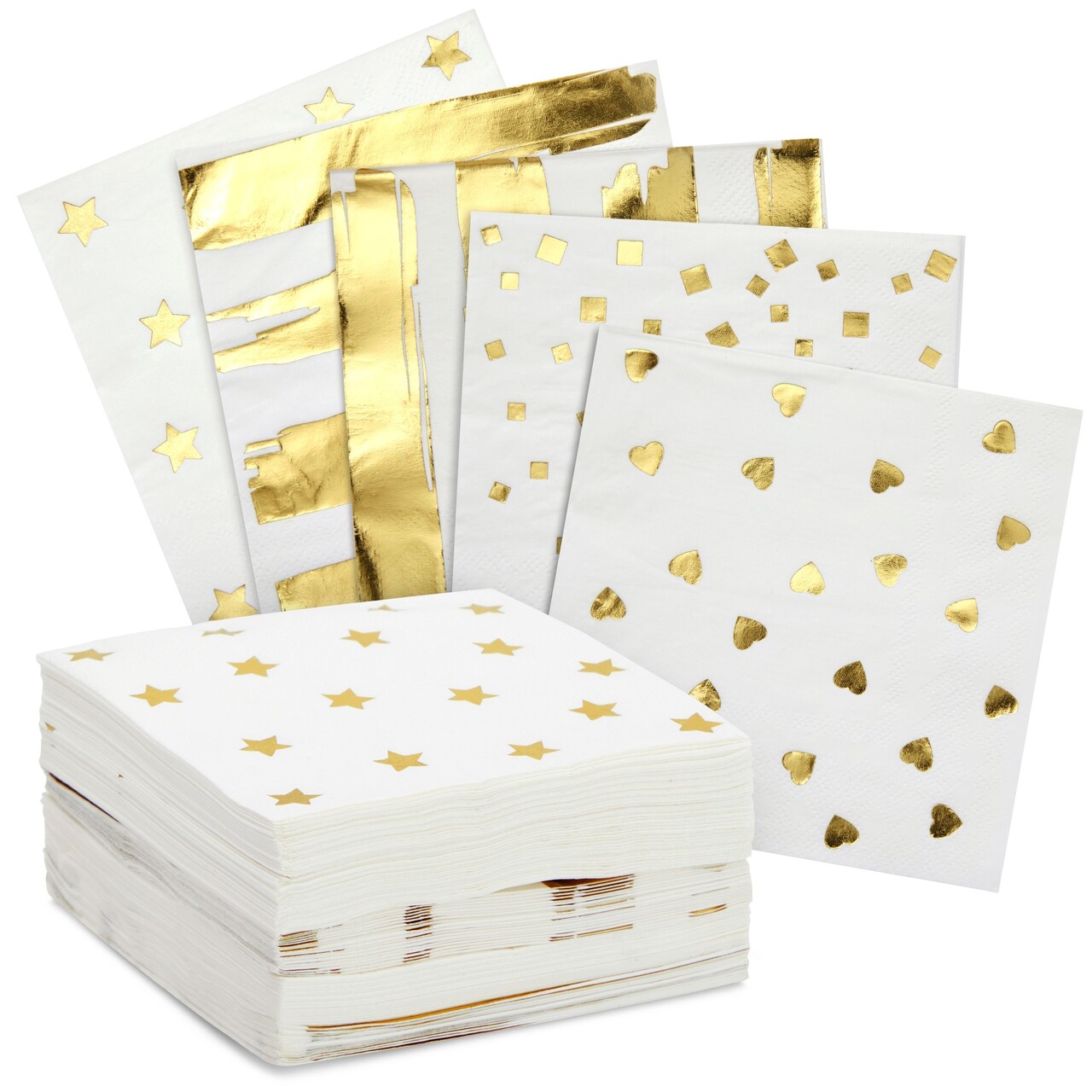 BLUE PANDA 100 Pack White & Gold Disposable Floral Paper Napkins, 5x5 Inches, Decorative Napkins for Wedding Reception, Birthday, Anniversary